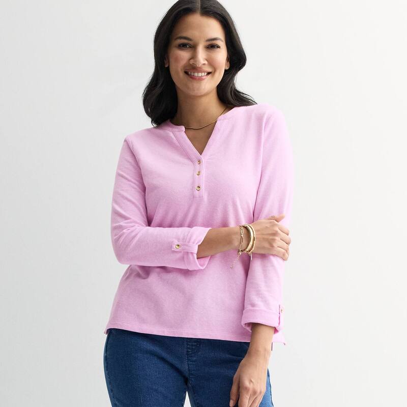 クロフト＆バロー レディース トップス シャツ Women's Croft & Barrow Long Sleeve Split Neck Henley Innocent Lilac ライラック 10,980円