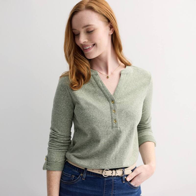 クロフト＆バロー レディース トップス シャツ Women's Croft & Barrow Long Sleeve Split Neck Henley Olive Leaves オリーブ 10,980円