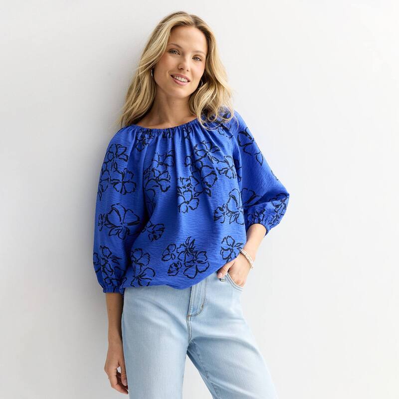 ソノマ レディース トップス シャツ プチ ミニ Petite Sonoma Goods For Life Shirred Feminine Top Blue Navy Floral ネイビー 8,455円