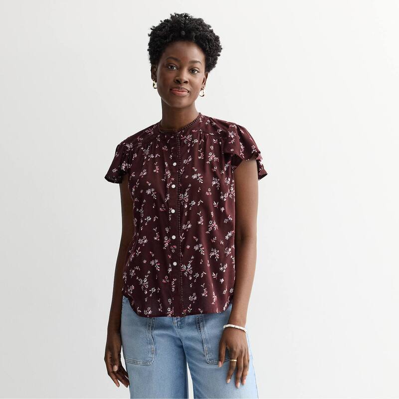 ソノマ レディース トップス プルオーバー スウェーター Women\u0027sonoma Goods For Life Button Front Popover Sweater Plum Berry Floral 酸桃