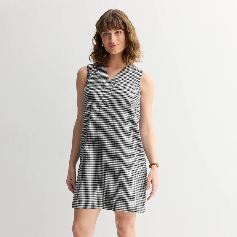 ソノマ レディース トップス ワンピース プチ ノースリーブ Petite Sonoma Goods For Lifeveryday-Neck Sleevelesshift Dress Black White Gingham ホワイト