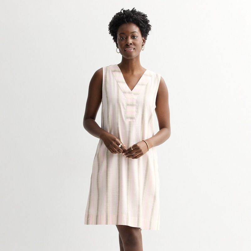 ソノマ レディース トップス ワンピース プチ ノースリーブ Petite Sonoma Goods For Lifeveryday-Neck Sleevelesshift Dress Neutral Multi Stripe マルチカラー
