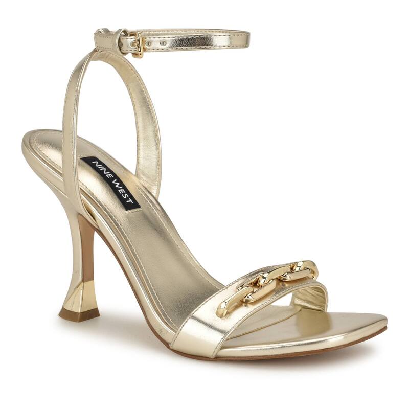 ナインウェスト レディース シューズ サンダル ヒール Nine West Neela Square Toe Tapered Women's Heel Dressandals Gold ゴールド
