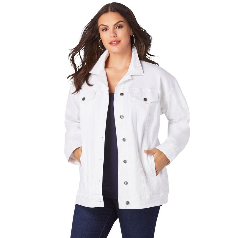 ロアマンズ レディース アウター ジャケット・ブルゾン プラスサイズ デニム Roaman's Women's Plusize Boyfriend Stretch Denim Jacket White ホワイト|ReVida 店