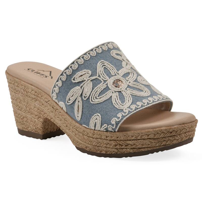クリフバイホワイトマウンテン レディース シューズ サンダル フラワー柄 フラワー Cliffs by White Mountain Biancia Women's Floral Wedge Sandals Denim Blue Fabric デニム