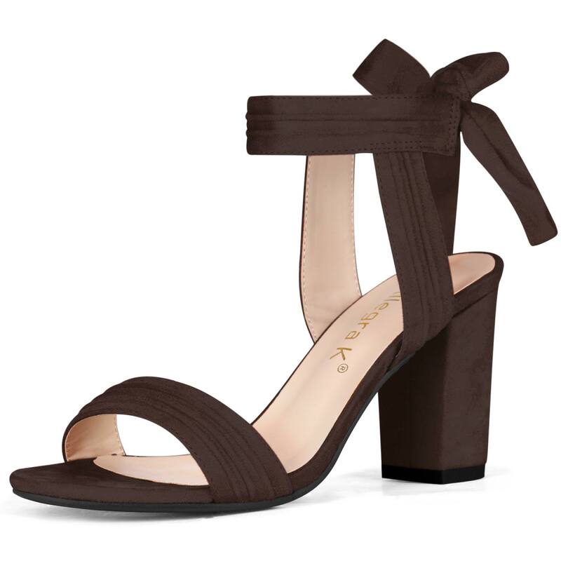 アレグラ ケー レディース シューズ パンプス アンクル ヒール ALLEGRA K Women's Open Toe Tie Back Ankle Strap Block Heels Dark Brown ブラウン