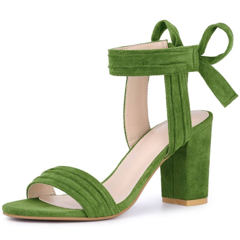 アレグラ ケー レディース シューズ パンプス アンクル ヒール ALLEGRA K Women's Open Toe Tie Back Ankle Strap Block Heels Olive Green グリーン｜ReVida 店 13,476円