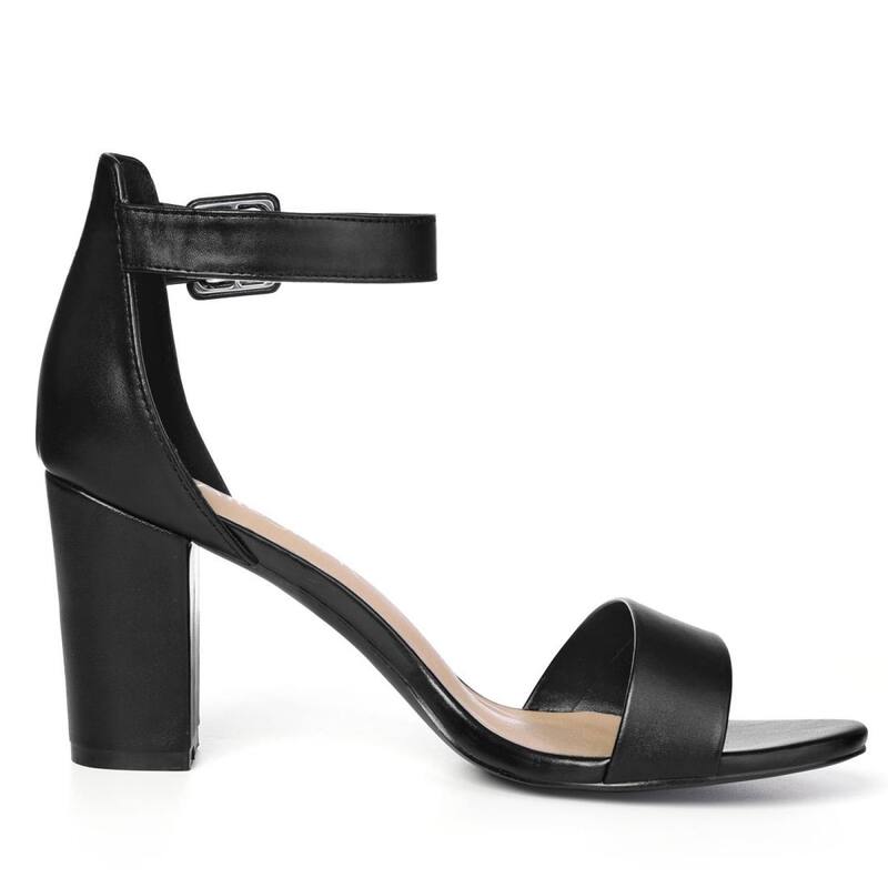 アレグラ ケー レディース シューズ パンプス サンダル アンクル ヒール ALLEGRA K Women's Open Toe High Chunky Heel Buckle Ankle Strap Sandals Black Faux Leather ブラック｜ReVida 店