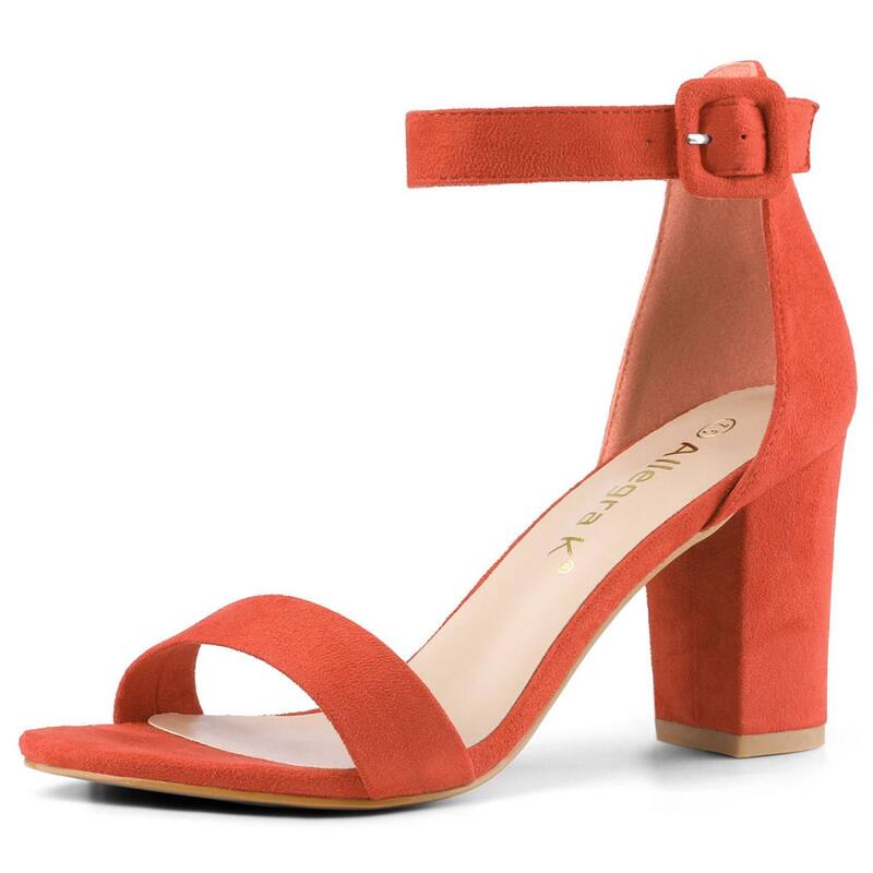 アレグラ ケー レディース シューズ パンプス サンダル アンクル ヒール ALLEGRA K Women's Open Toe High Chunky Heel Buckle Ankle Strap Sandals Orange オレンジ