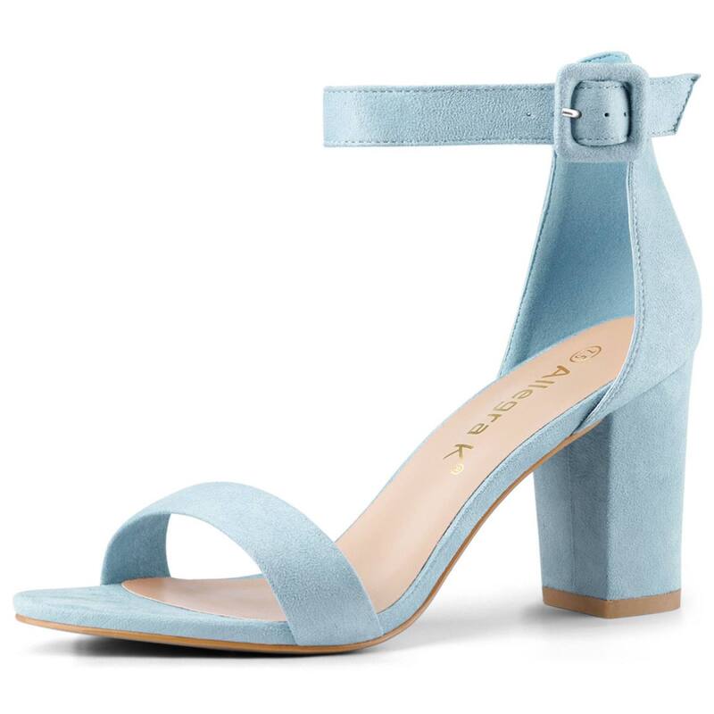 アレグラ ケー レディース シューズ パンプス サンダル アンクル ヒール ALLEGRA K Women's Open Toe High Chunky Heel Buckle Ankle Strap Sandalsky Blue ブルー