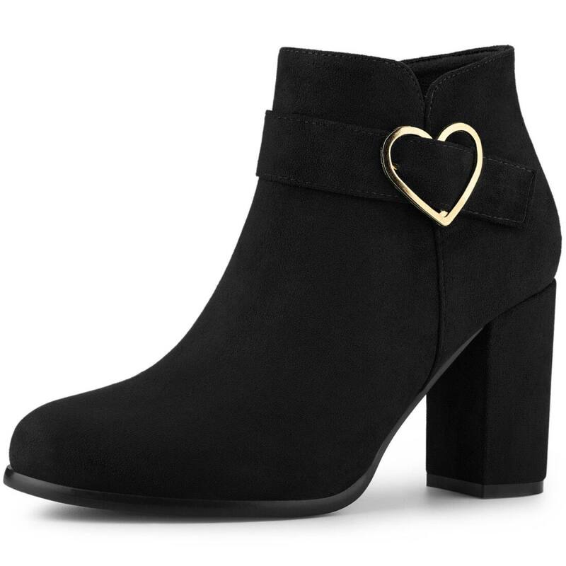 アレグラ ケー レディース シューズ ブーツ・レインブーツ アンクル ヒール ALLEGRA K Women's Buckle Side Zip Chunky Heels Ankle Boots Black ブラック