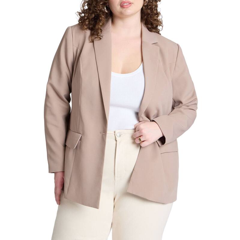 エロクイ レディース アウター ジャケット・ブルゾン クレープラスサイズ ブレザー ELOQUII Women's Plusize The Fluid Crepe Longline Blazer Mocha Meringue モカ