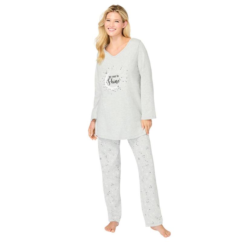 アベニュー レディース アンダーウェア ナイトウェア プラスサイズ Avenue Women's Plusize Body Three-Quarter Sleeve Pajama Set Heather Grey Shine グレー