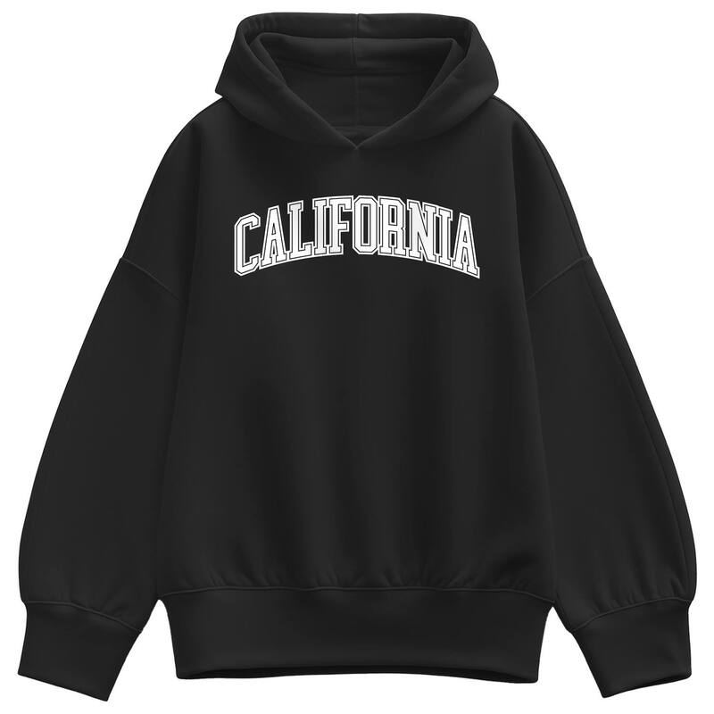 アニメキャラクター レディース トップス Tシャツ スウェット フリース パーカー LICENSED CHARACTER Women's California Collegiate Oversized Fleece Hoodie Sweatshirt Black ブラック