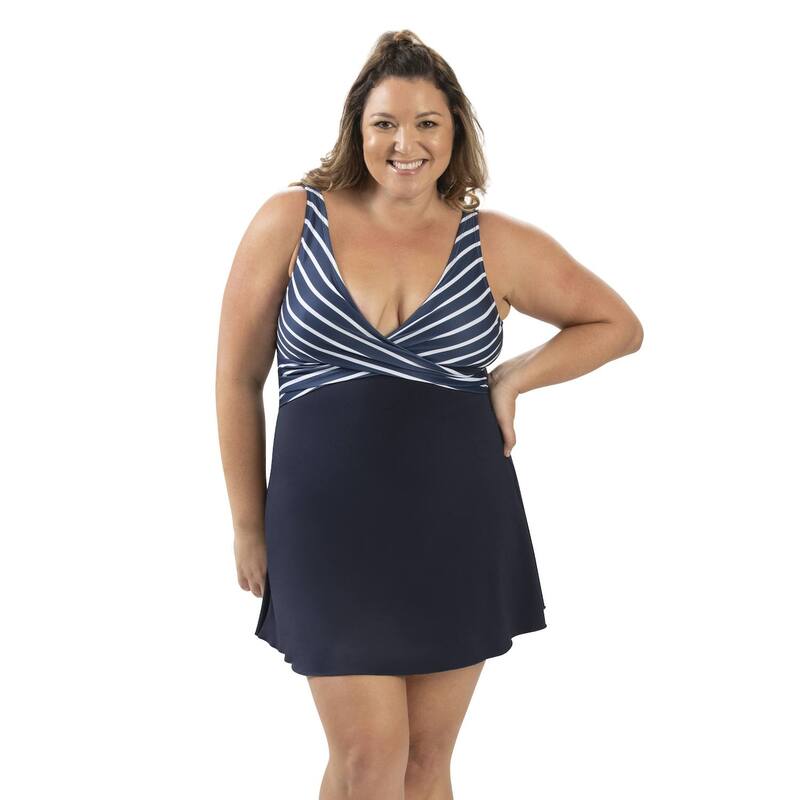 ドルフィン レディース トップス ワンピース カラーブロック Women's Dolfin Aquashape UPF 50+ Colorblock Wrap Front One-Piece Swim Dress Nautical|ReVida 店