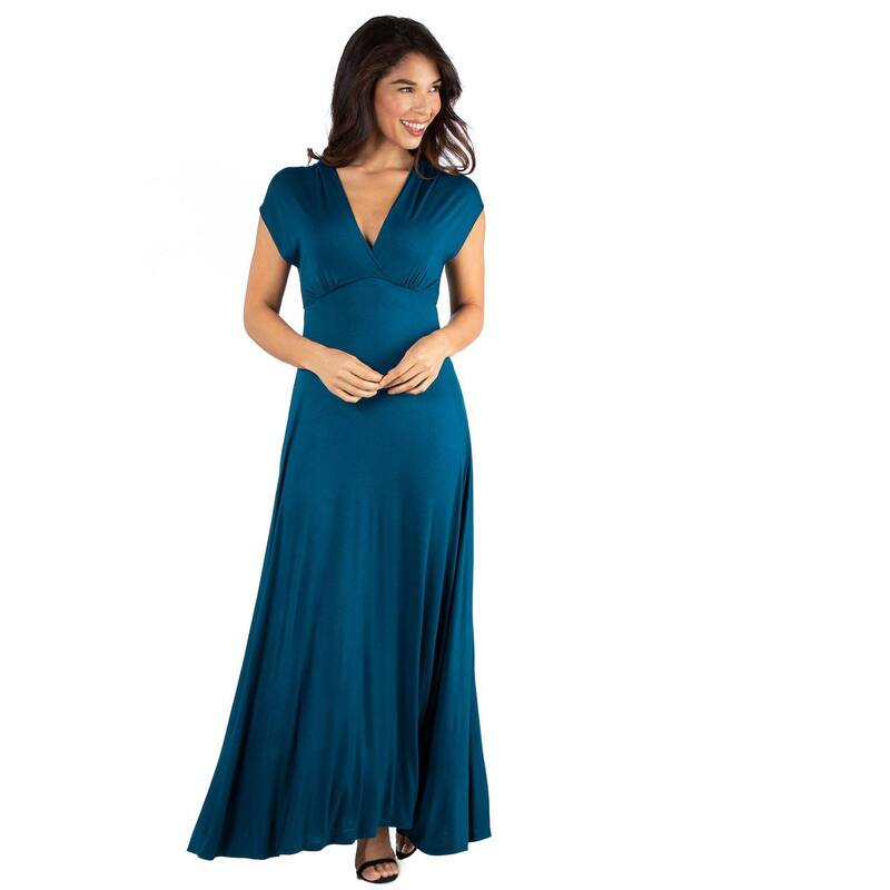 24 セブンコンフォート レディース トップス ワンピース Vネック キャップ マキシ Women's 24seven Comfort Apparel Cap Sleeve V-Neck Maxi Dress Blue ブルー|ReVida 店