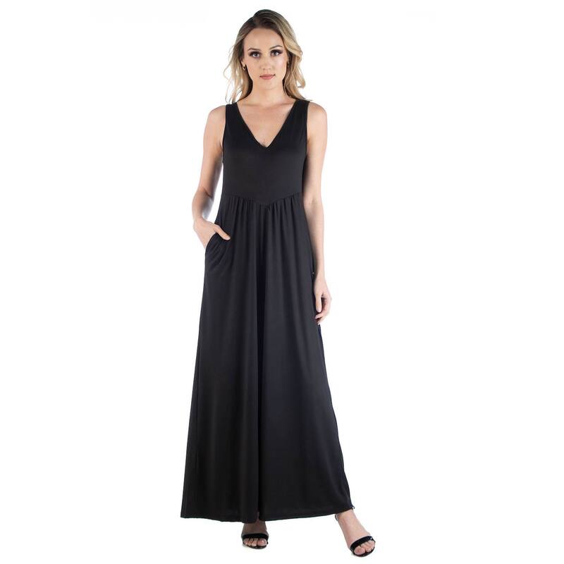 24 セブンコンフォート レディース トップス ワンピース Vネック ノースリーブ マキシ Women\'s 24seven Comfort Apparel Sleeveless V-Neck Tank Top Maxi Dress Black ブラック|ReVida 店