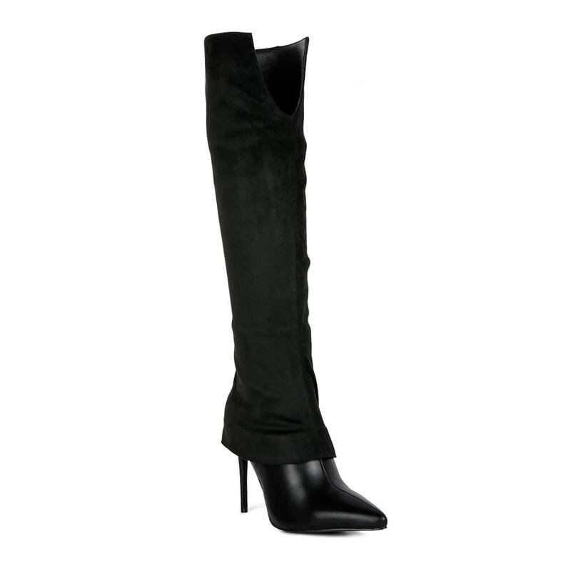 ロンドンラグ レディース シューズ ブーツ・レインブーツ 踵 London Rag Fifido Women\u0027s Higheel Fold-Over Knee Boots Black 黒いこと