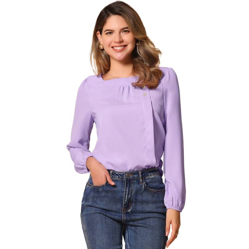 アレグラ ケー レディース トップス シャツ ALLEGRA K Women's Casual Button Decor Solid Square Neck Top Light Purple パープル