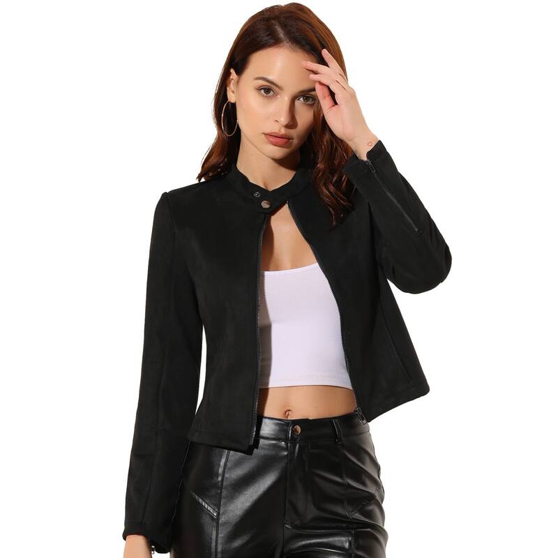 アレグラ ケー レディース アウター ジャケット・ブルゾン スエード クロップド ALLEGRA K Women's Faux Suede Stand Collar Zip up Cropped Motorcycle Jacket Black ブラック 15,736円