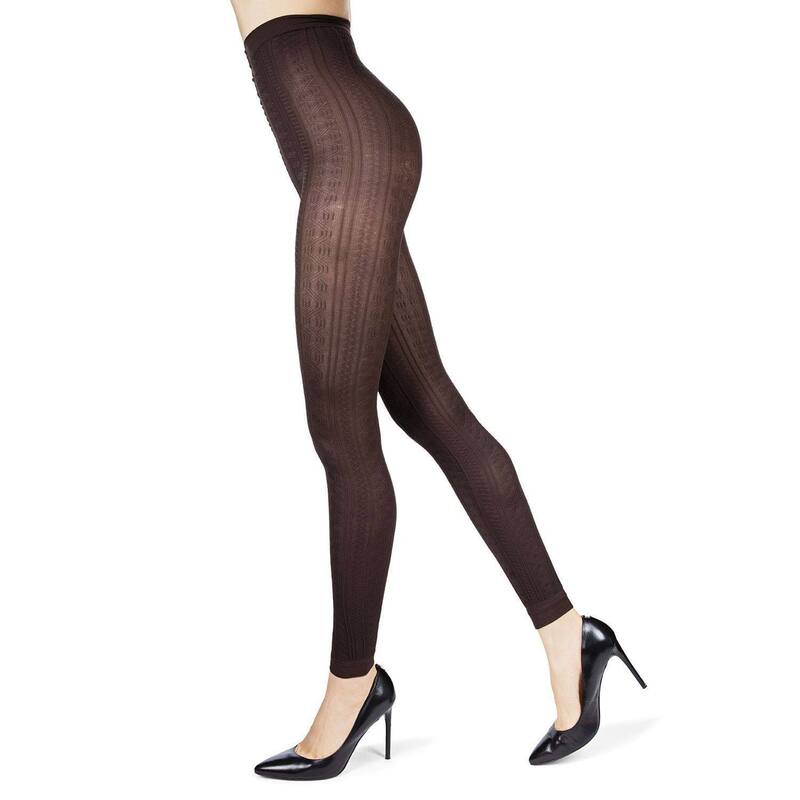 メモイ レディース アンダーお召しもの ソックス MeMoi Textured Semi-Opaque Footless Tights Dark Chocolate 黒茶