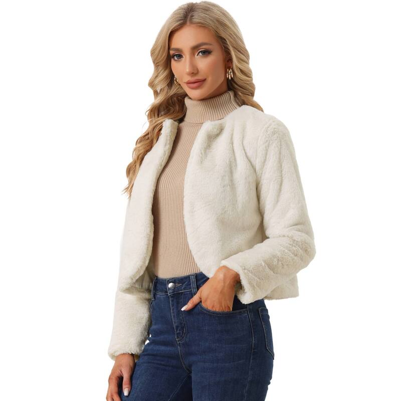 アレグラ ケー レディース アウター ジャケット・ブルゾン ALLEGRA K Winter Bolero For Women's Open Front Faux Fur Bolero Shrug Beige ベージュ