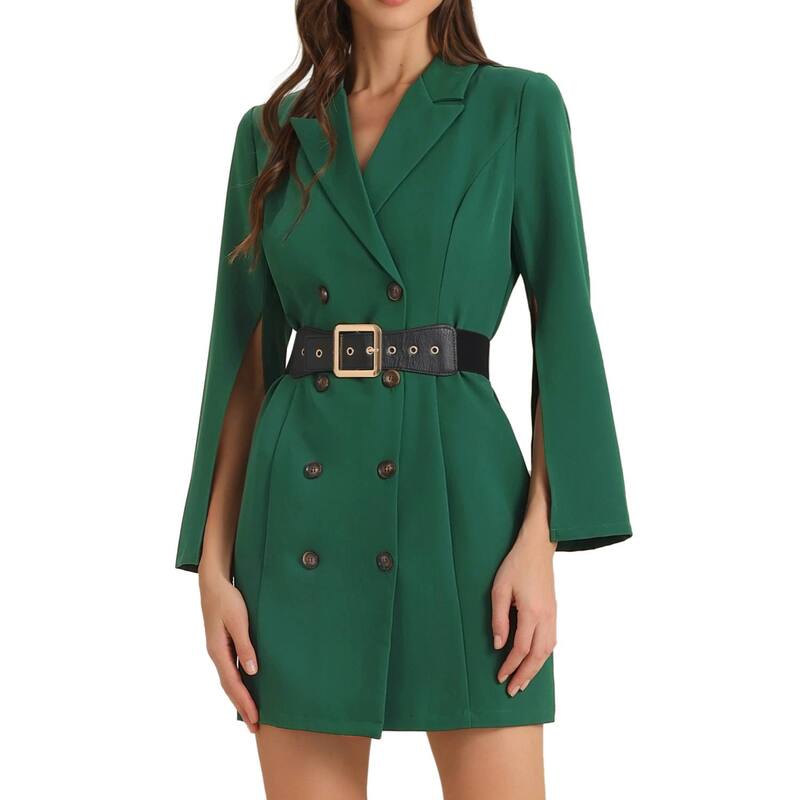 アレグラ ケー レディース トップス ワンピース ボタンダウン ブレザー ALLEGRA K Women's Elegant Slit Sleeve Button Down Work Office Belted Blazer Dress Green グリーン｜ReVida 店