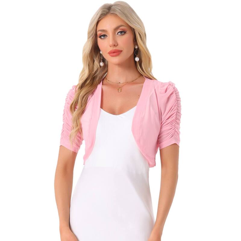 アレグラ ケー レディース アウター ニット・セーター メッシュ シアー カーディガン クロップド ALLEGRA K Casual Short Sleeve Mesheer Shrug For Women Open Front Cropped Cardigan Bolero Pink ピンク