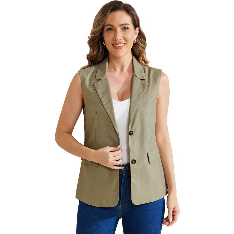 アレグラ ケー レディース アウター ジャケット・ブルゾン ベスト ノースリーブレザー リネン ALLEGRA K Sleeveless Blazer for Women's Business Casualinen Work Office Suit Vest Jacket Light Army Green グリーン 10,110円