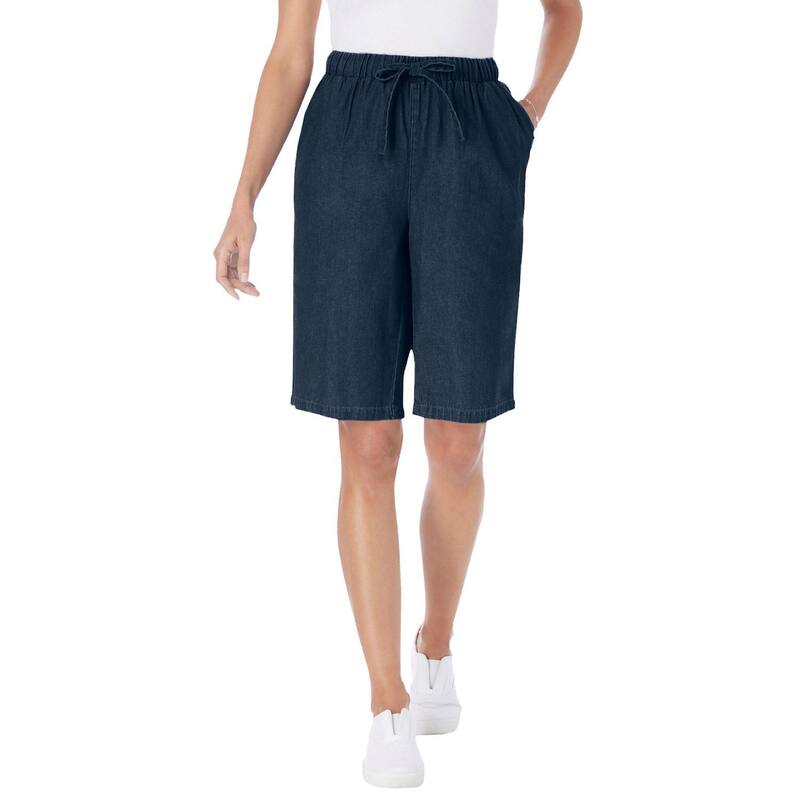 ウーマン ウィズイン レディース ボトムス ハーフパンツ・ショーツ プラスサイズ デニム Woman Within Plusize Drawstring Denim Short Indigo インディゴ｜ReVida 店