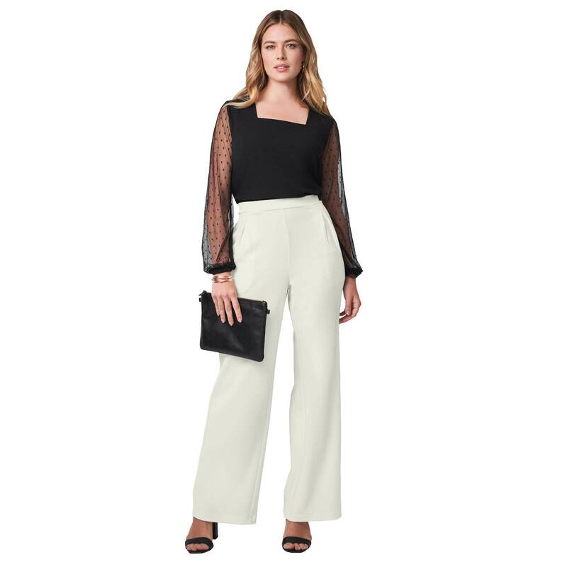 ジェシカロンドン レディース ボトムス カジュアルパンツ ワイドレッグ クレープラスサイズ ニット Jessica London Women's Plusize Stretch Knit Crepe Wide Leg Pant Ivory アイボリー｜ReVida 店