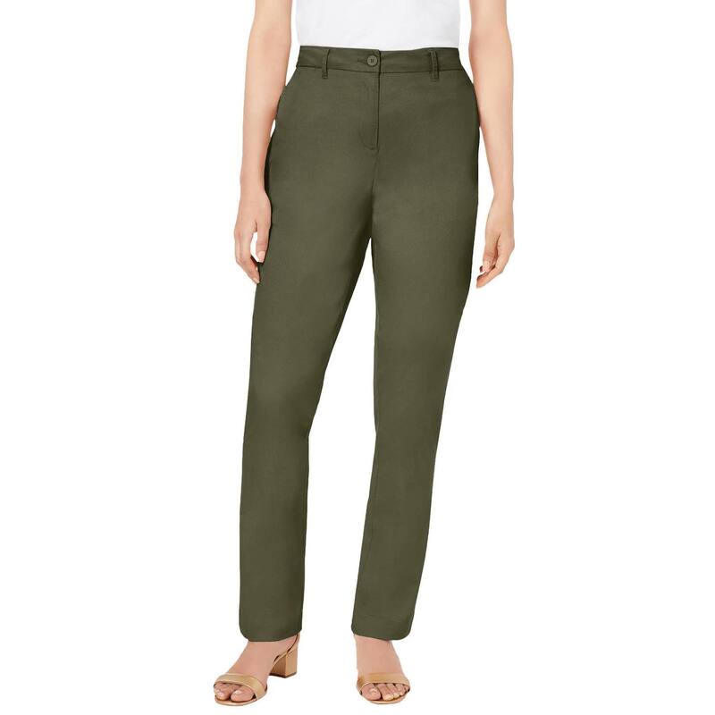 ジェシカロンドン レディース ボトムス カジュアルパンツ プラスサイズ プチ コットン Jessica London Women's Plusize Petite Stretch Cotton Chino Straight-Leg Pant Dark Olive Green グリーン