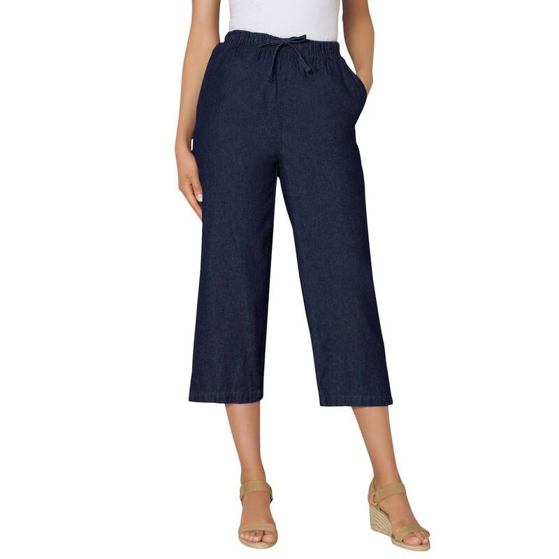 ウーマン ウィズイン レディース ボトムス カジュアルパンツ プラスサイズ デニム キャップ Woman Within Plusize Drawstring Denim Caprindigo インディゴ