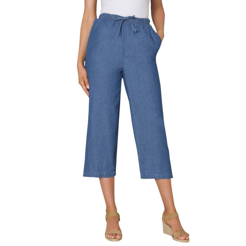 ウーマン ウィズイン レディース ボトムス カジュアルパンツ プラスサイズ デニム キャップ Woman Within Plusize Drawstring Denim Capri Stonewash デニム 9,360円