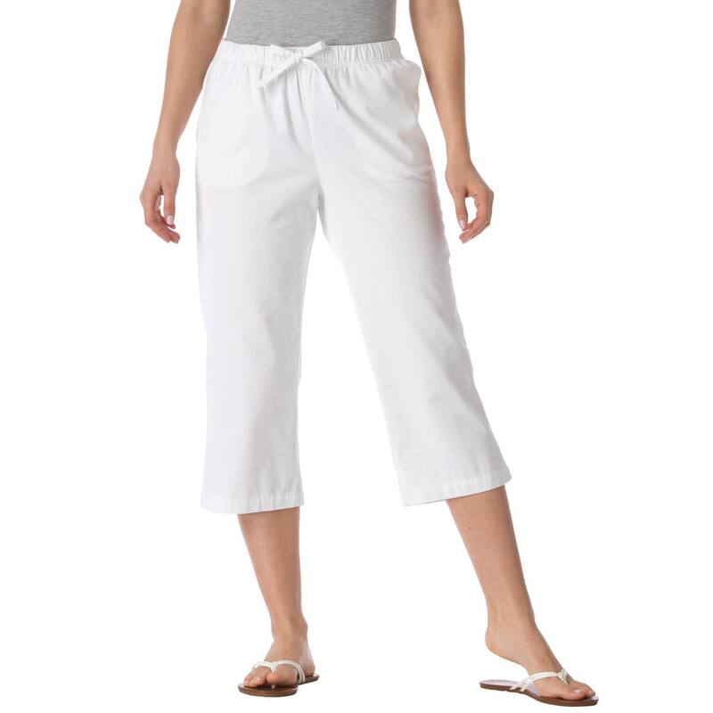 ウーマン ウィズイン レディース ボトムス カジュアルパンツ プラスサイズ デニム キャップ Woman Within Plusize Drawstring Denim Capri White ホワイト