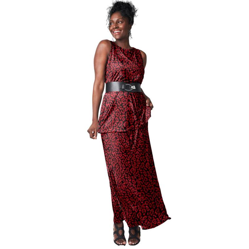 ジェシカロンドン レディース ボトムスカート プラスサイズ ニット マキシ Jessica London Women's Plusize Stretch Knit Maxi Skirt Red Abstract Cheetah レッド