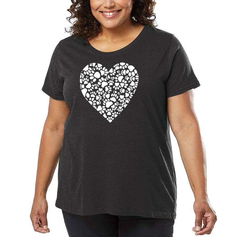 エルエーポップアート レディース トップス Tシャツ プラスサイズ プリント LA Pop Art Women's Plusize Word Art-shirt - Paw Prints Heart Grey グレー