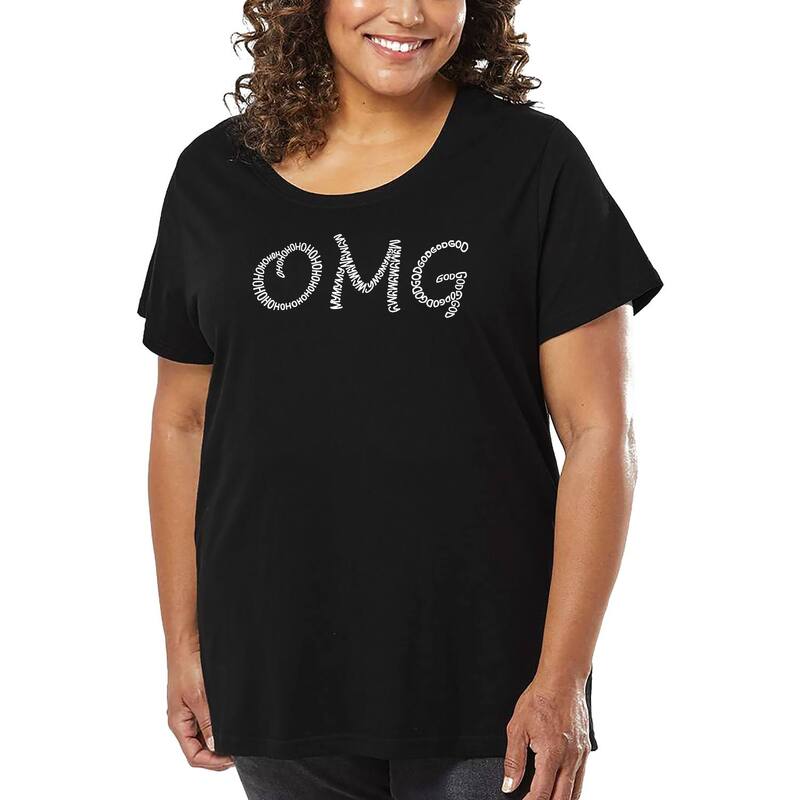 エルエーポップアート レディース トップス Tシャツ プラスサイズ LA Pop Art Women's Plusize Word Art-shirt - OMG Black ブラック