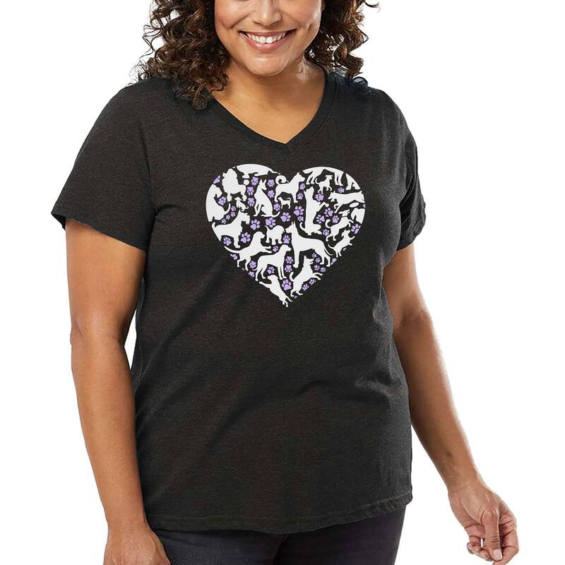 エルエーポップアート レディース トップス Tシャツ Vネック プラスサイズ LA Pop Art Dog Heart - Women's Plusize Word Art V-Neck Grey グレー