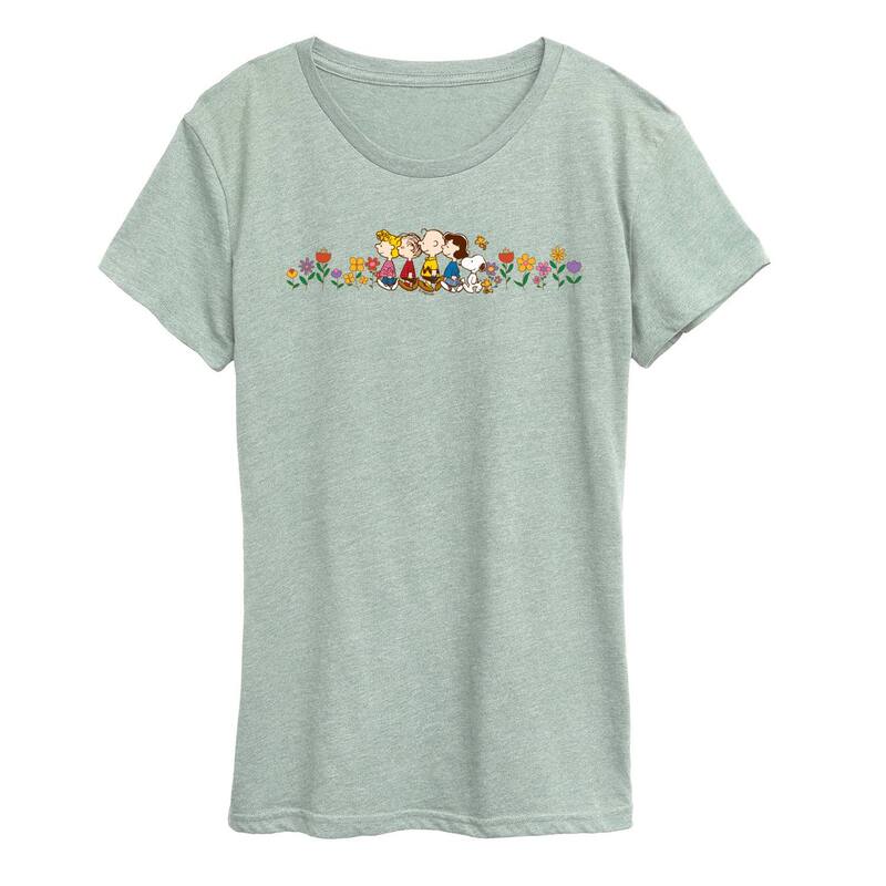 アニメキャラクター レディース トップス Tシャツ グラフィック Licensed Character Women's Peanuts Group Flowers Graphic Tee Heather Sea Foam ヘザー