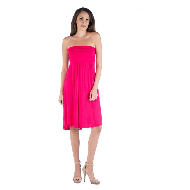 24 セブンコンフォート レディース トップス ワンピース プリーツ ミニ ストラップレス エンパイア Women\'s 24seven Comfort Apparel Strapless Pleated Empire Waist Mini Dress Pink ピンク|ReVida 店