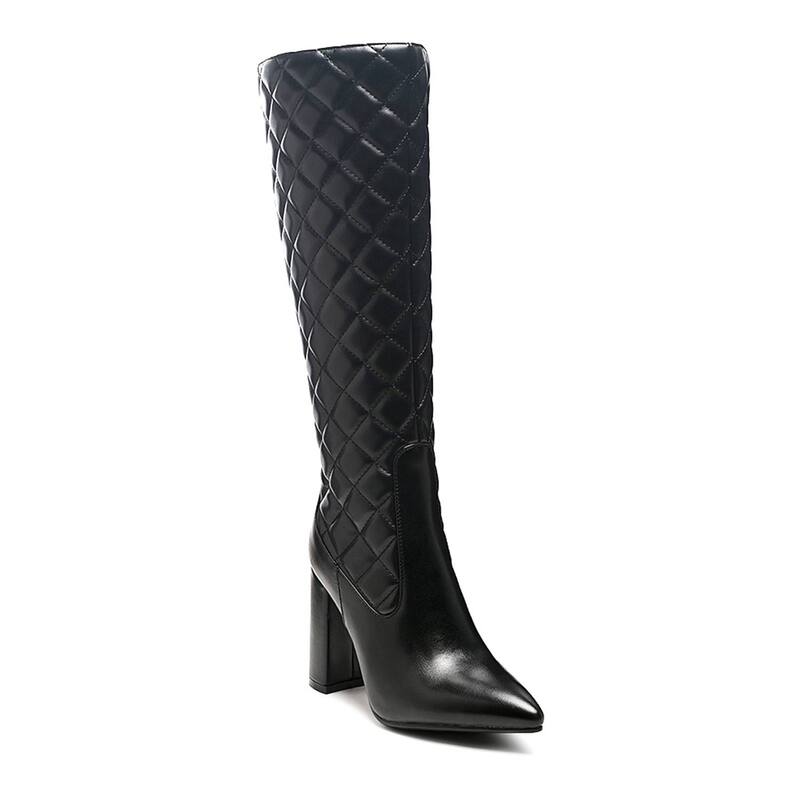 ロンドンラグ レディース シューズ ブーツ・レインブーツ London Rag Quilt Women's Knee-High Boots Black ブラック