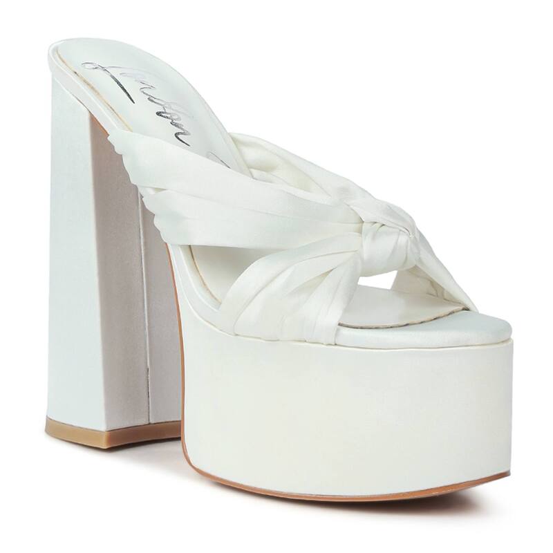 ロンドンラグ レディース シューズ パンプス プラットホーム サンダル 踵 London Rag Strobing Women\u0027s Knotted Chunky Platform Block Heel Sandals White 白いこと レディース靴-靴-パンプス