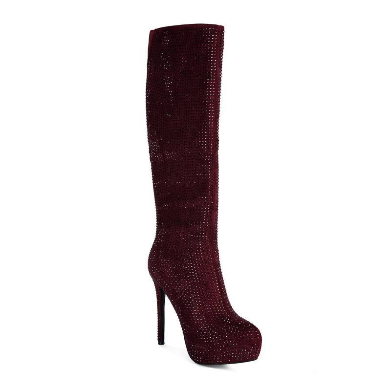 ロンドンラグ レディース シューズ ブーツ・レインブーツ London Rag Nebula Diamante Women\u0027s Knee-High Boots Burgundy バーガンディ