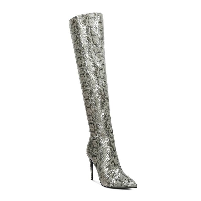ロンドンラグ レディース シューズ ブーツ・レインブーツ プリント London Rag Catalina Women's Knee-High Snake Print Stiletto Boots Grey グレー