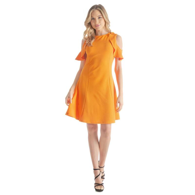 24 セブンコンフォート レディース トップス ワンピース A ライン フリル Women\'s 24Seven Comfort Apparel Ruffle Cold Shoulder A-Line Dress Peach ピーチ｜ReVida 店