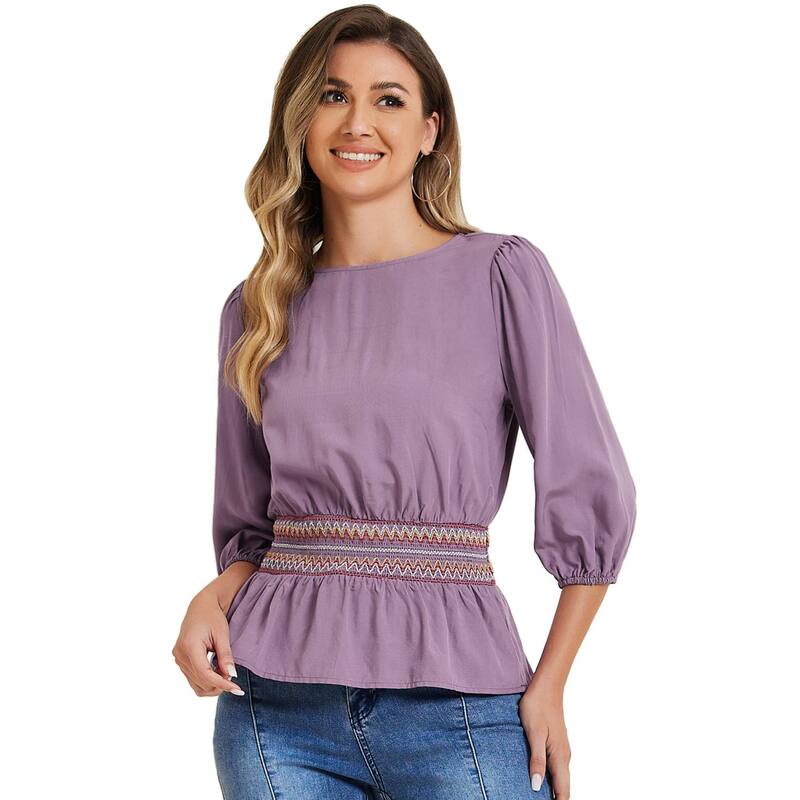 アレグラ ケー レディース トップス シャツ シャーリング ブラウス ALLEGRA K Peplum Top For Women Half Sleeve Smocked Waist Blouse Dusty Purple パープル