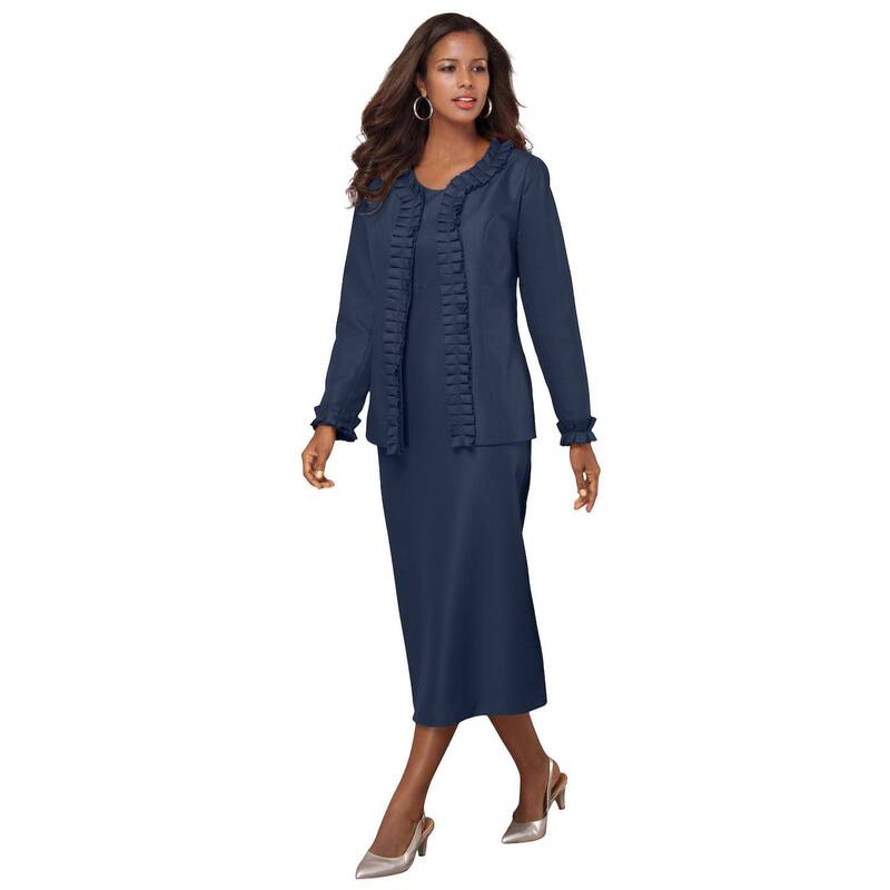 ロアマンズ レディース トップス 衣装 付け加える大いさ 筋目 上衣 Roaman\u0027s Women\u0027s Plusize Long Sleeve Pleated Jacket Dresset Elegant 2-Piece Sheath Suit Navy 米国海軍 レディースファッション-ワンピース