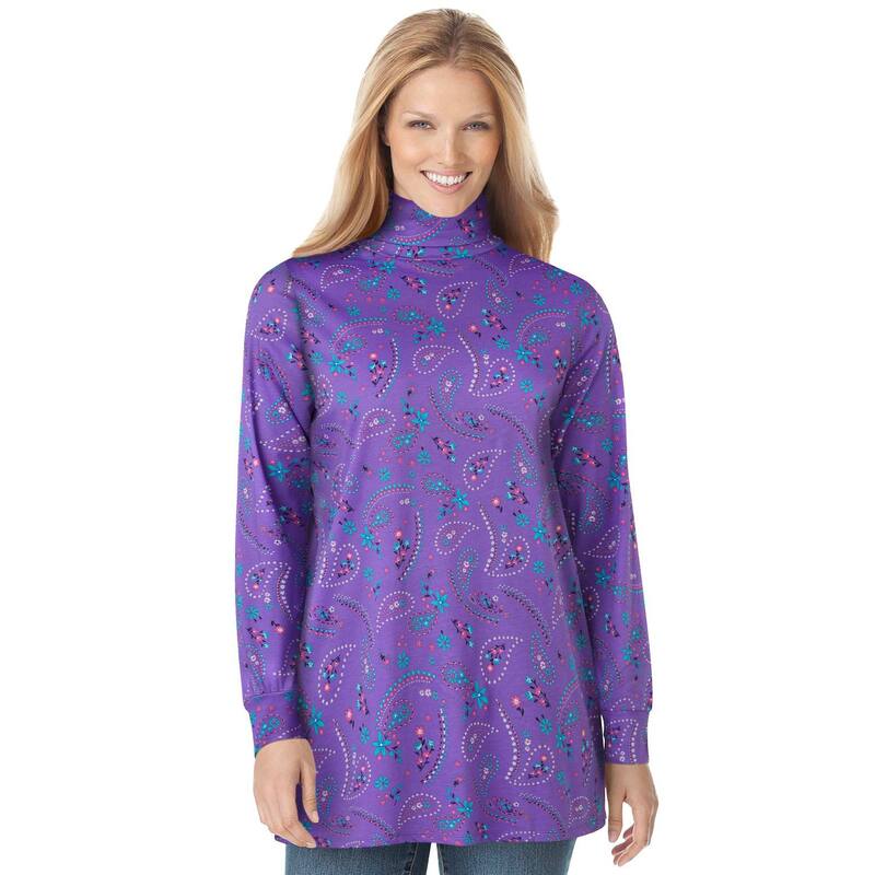 ウーマン ウィズイン レディース トップス Tシャツ タートルネック プラスサイズ プリント 長袖 Woman Within Plusize Perfect Printed Long-Sleeve Turtleneck Tee Petal Purple Floral パープル