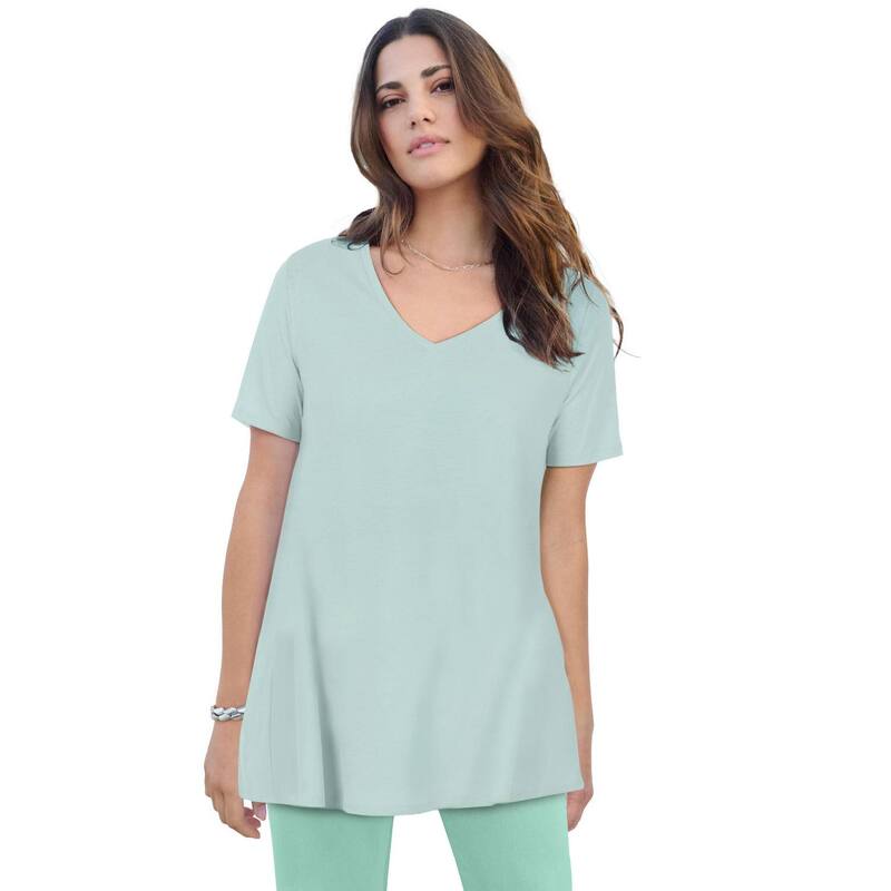 ロアマンズ レディース トップス ティーシャツ 付け加える大いさ Roaman\u0027s Women\u0027s Plusize Ultimate Short Sleeve Swing Tee Antique Mint ペパーミント Tシャツ・カットソー-トップス
